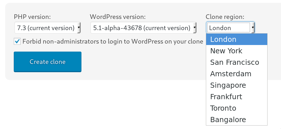 UpdraftClone – choose your clone region – multiple regions now available